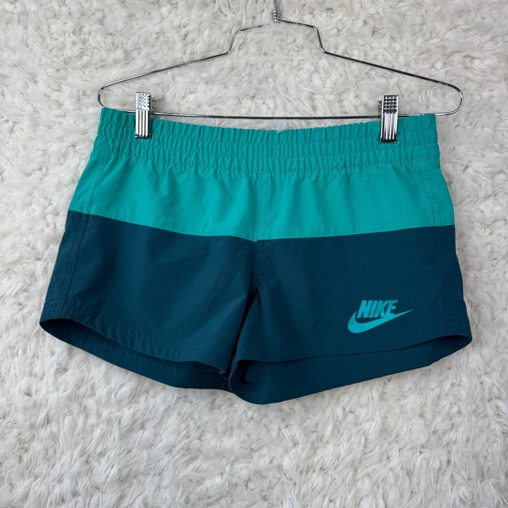 Nike Shorts Womens Small Teal Blue Colorblock Athletic Running Gym Athleisure